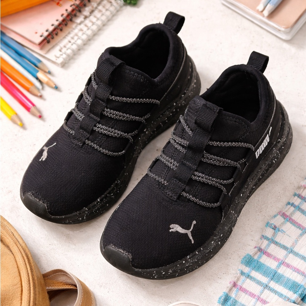 Puma Kids Black Athletic Sneakers Youth Size 2.5C Slip On